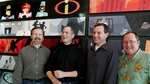 John Lasseter, Ed Catmull, Steve Jobs, and Bob Iger announce the Disney acquisition of Pixar in 2006.