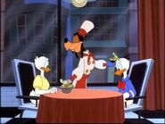 Goofy serving salad