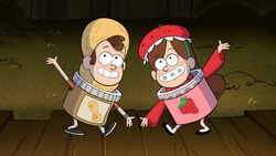 S1e12 Dipper in peanut butter costume Mabel in strawberry jam costume