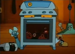 Hanging Lamp, Toaster, Radio, Lampy, Blanky, and the Stove with four of the Junkshop Appliances