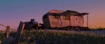 A Bug's Life Next to the mobile home above Bug City. John Lasseter says in the DVD commentary that he likes to think of it as being the place where the delivery guy in Toy Story lives.