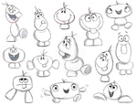 Sketches of the Snowgies in early production