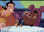 Gaston with Timon and Pumbaa in House of Mouse "No one makes faces in spoons like Gaston!"