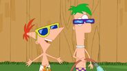 Phineas and Ferb in their beachwear.