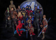 Black Panther and the rest of the Avengers Campus Cast