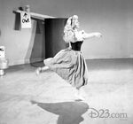 Stanley posing as Briar Rose in live-action reference footage for Sleeping Beauty.