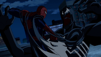 Spider-Man y Venom luchan.