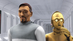 C-3PO and Bail Organa.