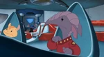 Ombit is nervous about Stitch engaging the hyperdrive inside the space port and pulls at her collar