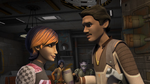 Sabine asking Lando if he like to see more of her artwork