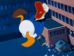 Donald Duck gets stung by a bee and jumps out of the greenhouse