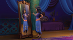 Evie admiring her genie outfit