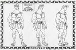 Clean-up model sheet of adult Hercules with a front turnaround.