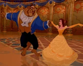 Bestia y Bella bailando.