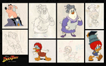 Duckworth, Mrs. Beakley, and Bubba sketches and color.