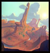 Concept art of the desert canyons by Fred Warter.