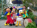 Horace with Mickey, Donald, and Clarabelle at the opening of the Silly Symphony Swings at Disney California Adventure