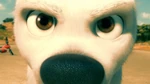 Close up, showing Bolt's deep, brown eyes.