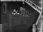 Mickey with skeleton on a cobweb