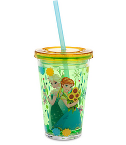 Disney Frozen Elsa and Anna Snow Globe Tumbler Cup with Bendy Straw and Lid