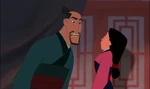 Mulan being scolded by her father.