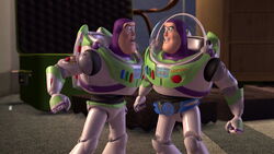 Ultra Buzz and Buzz arguing over who the real Buzz is.