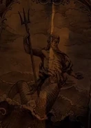 Poseidon holding the trident in Pirates of the Caribbean: Dead Men Tell No Tales.