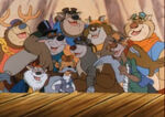 Baloo and Rebecca Cunningham singing with the air pirates (while in disguise)