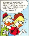 Goldie as depicted by Romano Scarpa, with her granddaughter Dickie Duck.