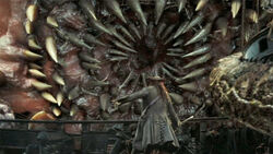 Jack Sparrow faces the Kraken's giant maw.