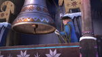 Kristoff readying to drop the rope down to Elsa and Anna