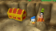 Donald and goofy pop out from the dirt