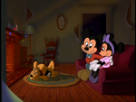 Mickey Minnie Pluto and Figaro in the cozy fireplace