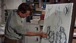 Mark making a drawing of Brutus and the Dachsies