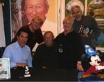 Roy E. Disney with the folks he made official voices. Donald Duck (Tony Anselmo), Goofy (Bill Farmer), Minnie (Russi Taylor), and Mickey (Wayne Allwine).