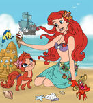 At the beach with Ariel, Flounder, and Sebastian