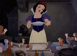 The animals watching Snow White make a pie.