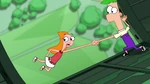 Candace is being held on by Ferb