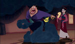 The Matchmaker's dress catches on fire after Mulan tries to help put it out.