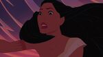 Pocahontas shocked after John gets shot by Governor Ratcliffe after he rejected her and her father's offer.