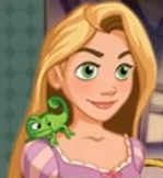 Rapunzel con Pascal.