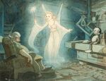 Concept of the Blue Fairy visiting Geppetto in his workshop with Pinocchio by Gustaf Tenggren.