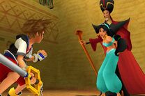 Sora defiende a Jasmín de Jafar.