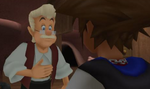 Geppetto habla con Sora en Kingdom Hearts.