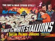 Poster from the release in the United Kingdom as Flight of the White Stallions on August 9, 1963