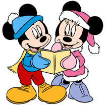 Minnie y Mickey cantando villancicos.