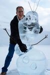 Chris Buck with an ice sculpture of Olaf.