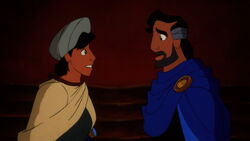 Aladdin meets his father, Cassim, for the first time.
