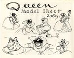 A finalized model sheet of the Queen of Hearts (1950)