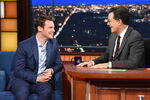 Jonathan Groff visiting The Late Show with Stephen Colbert in October 2016.